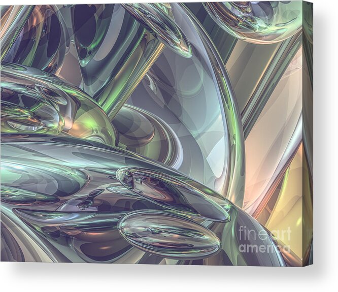 Three Dimensional Acrylic Print featuring the digital art Macro Glass Reflections by Phil Perkins