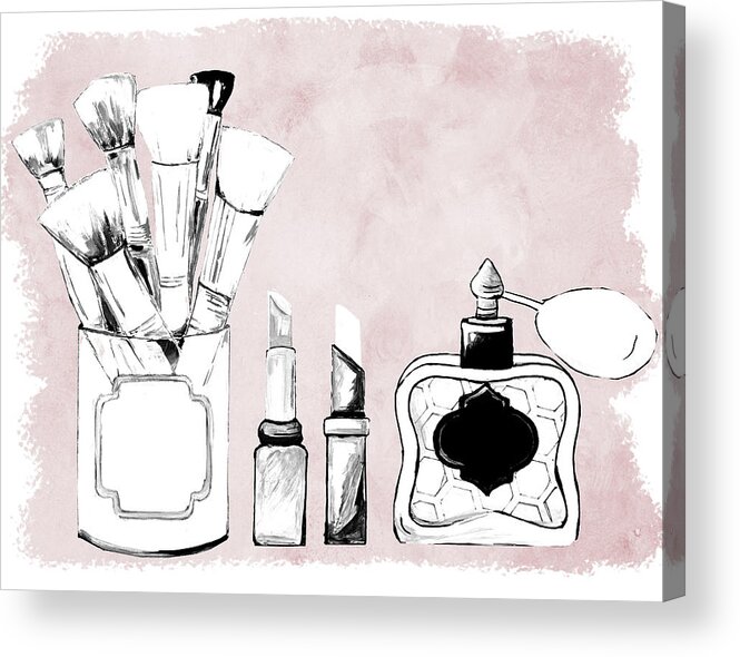 Makeup Acrylic Print featuring the mixed media Makeup Set On Blush by Gina Ritter
