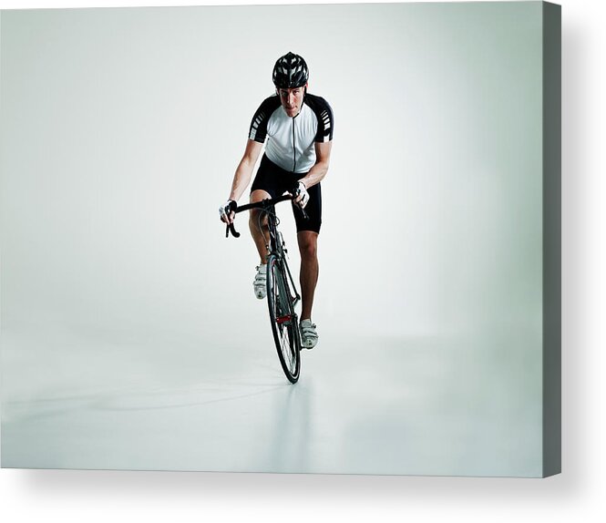 People Acrylic Print featuring the photograph Male Cyclist Standing In Pedals Riding by Thomas Barwick