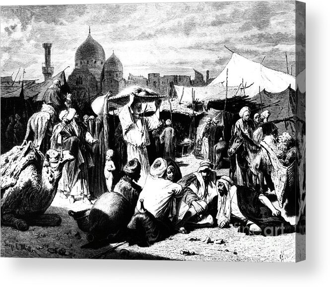 Engraving Acrylic Print featuring the drawing Market At Dessouk, Egypt, 1880 by Print Collector