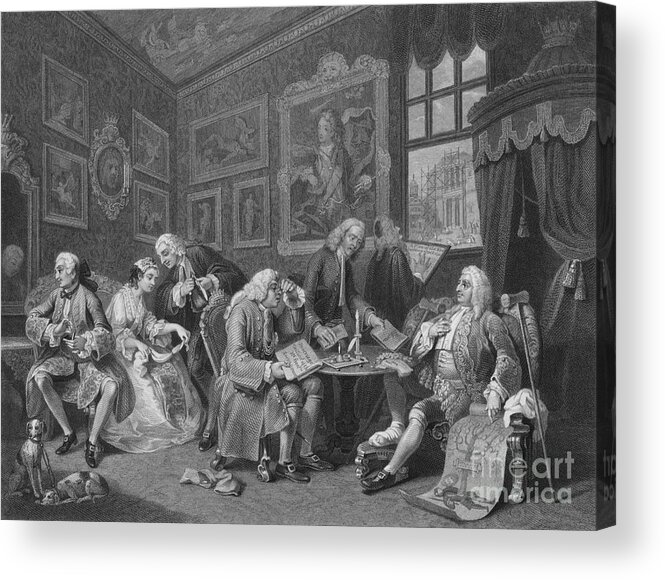 Engraving Acrylic Print featuring the drawing Marriage A La Mode - The Contract by Print Collector