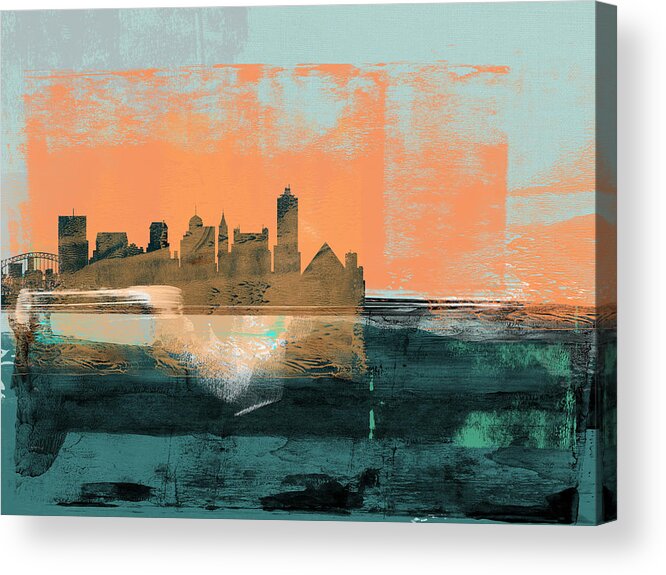 Memphis Acrylic Print featuring the mixed media Memphis Abstract Skyline II by Naxart Studio