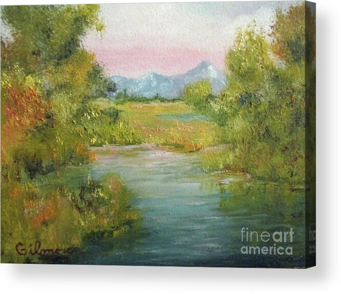 Landscape Acrylic Print featuring the painting Mountain View by Roseann Gilmore