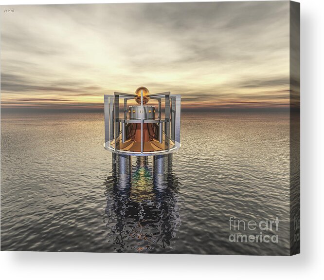 Structure Acrylic Print featuring the digital art Mysterious Structure At Sea by Phil Perkins
