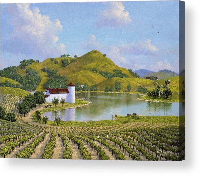 Fields And Farm Around Pond In Napa Valley
Grape Vineyard
California Acrylic Print featuring the painting Napa Valley by Eduardo Camoes