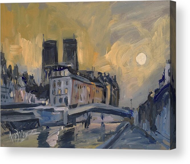 Notre Dame Acrylic Print featuring the painting Notre Dame after Jongkind by Nop Briex