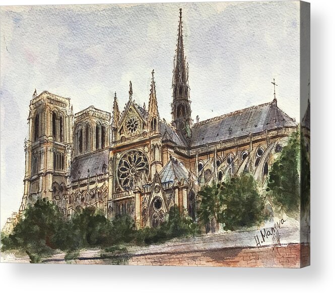 Notre Dame Acrylic Print featuring the painting Notre Dame II by Henrieta Maneva