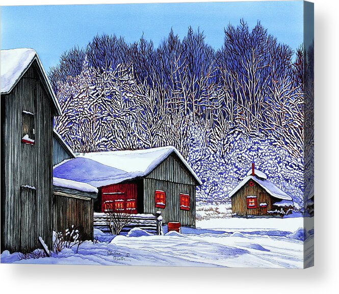 Old Barn And Sugar Shack Acrylic Print featuring the painting Old Sugar Shanty by Thelma Winter