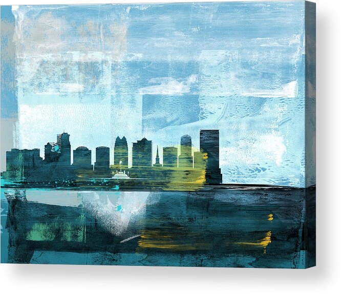 Orlando Acrylic Print featuring the mixed media Orlando Abstract Skyline I by Naxart Studio