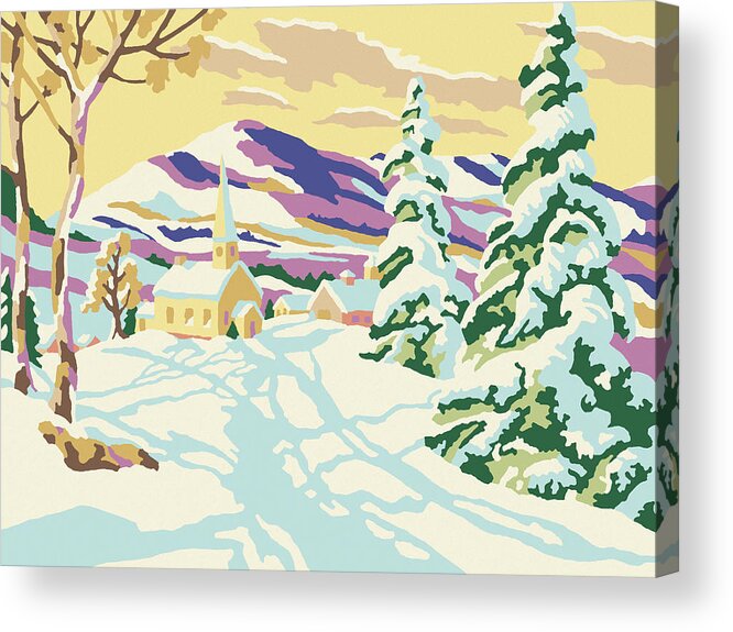 Campy Acrylic Print featuring the drawing Paint By Number Winter Landscape by CSA Images