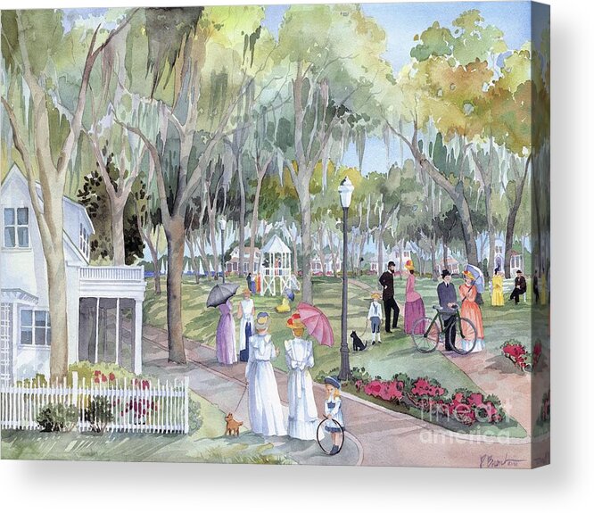 Watercolor Acrylic Print featuring the painting Park Promenade by Paul Brent