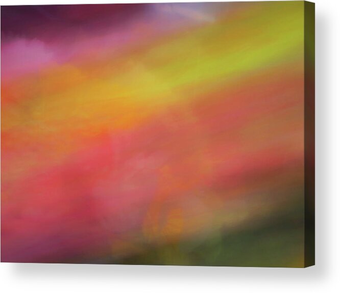 Abstract Acrylic Print featuring the photograph Pastel soft blurred line background of pinks, oranges, yellows and greens by Teri Virbickis