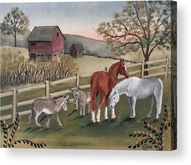Horses Acrylic Print featuring the painting Peaceful Farm by Lisa Curry Mair