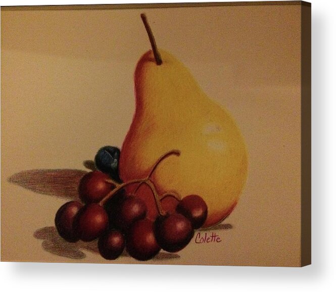 Still Life Acrylic Print featuring the drawing Pear and grapes by Colette Lee