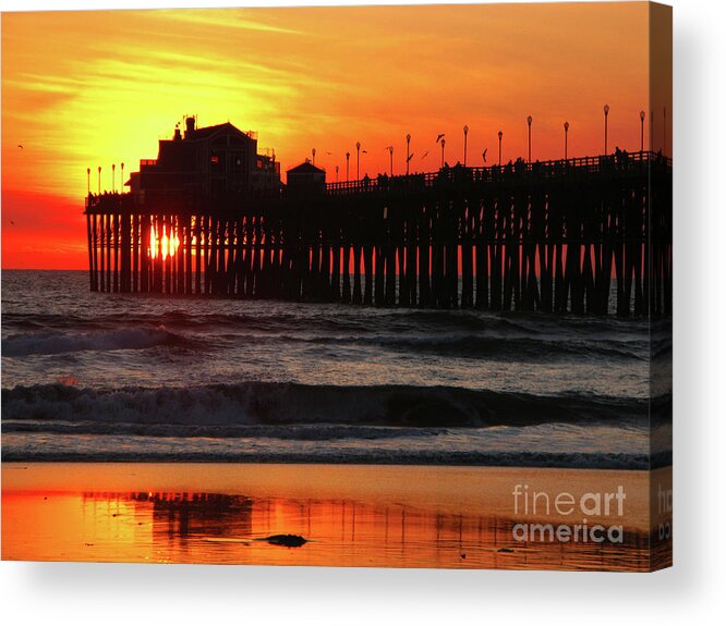 Pacific Ocean Acrylic Print featuring the photograph Pier at Sunset by Terri Brewster