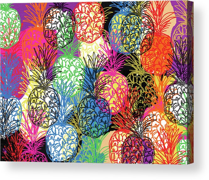 Pineapple Acrylic Print featuring the mixed media Pineapple Party- Art by Linda Woods by Linda Woods