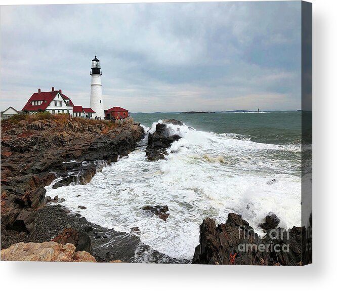 Winter Acrylic Print featuring the photograph Portland Head Light Surf by Jeanette French