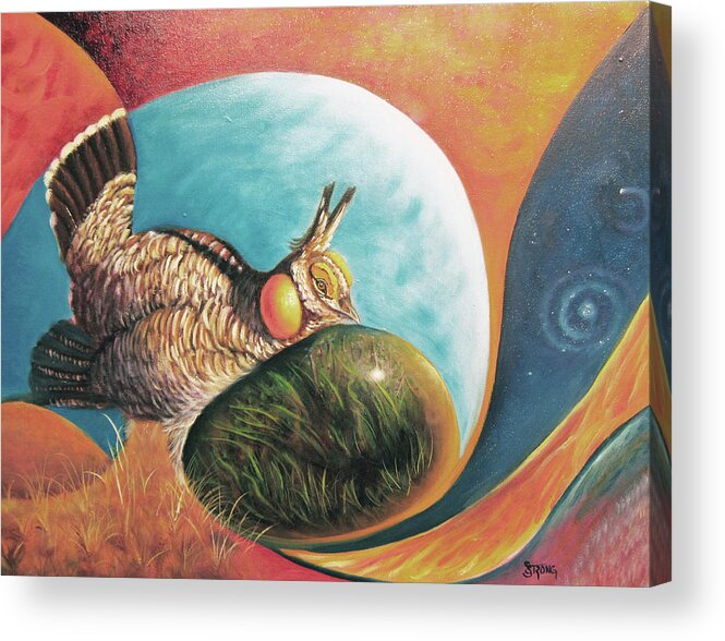 Prairie Hen Acrylic Print featuring the painting Prairie Hen by Sherry Strong
