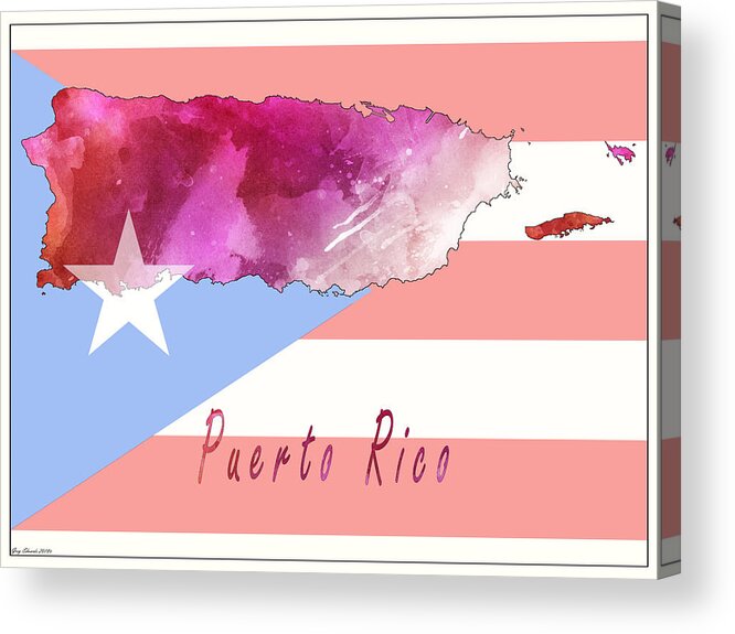 Art & Collectibles Acrylic Print featuring the painting Puerto Rico Watercolor Map Style 1 by Greg Edwards