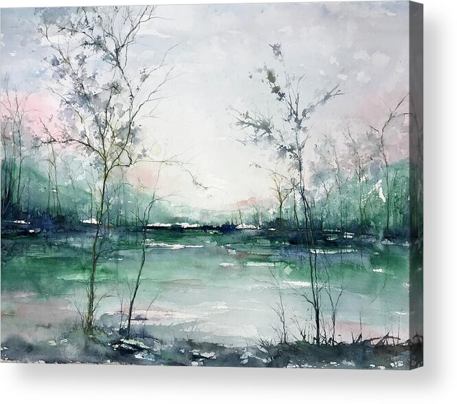 Watercolour Acrylic Print featuring the painting Quiet Waters by Robin Miller-Bookhout