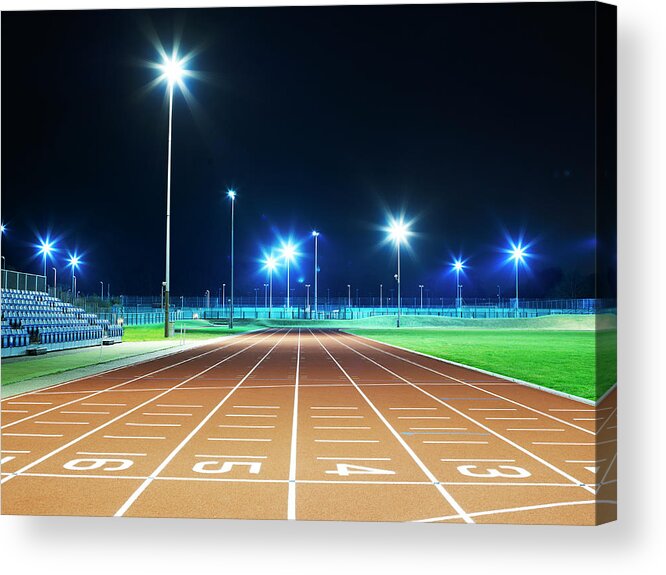 Performance Acrylic Print featuring the photograph Race Track At Night by Mike Harrington