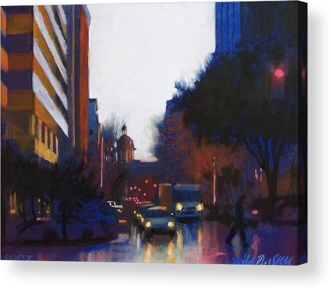 Rainy Acrylic Print featuring the painting Rainy evening on Main Street by Blue Sky