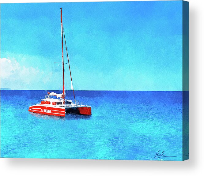 Catamaran Acrylic Print featuring the photograph Red Cat, Blue Sea by GW Mireles