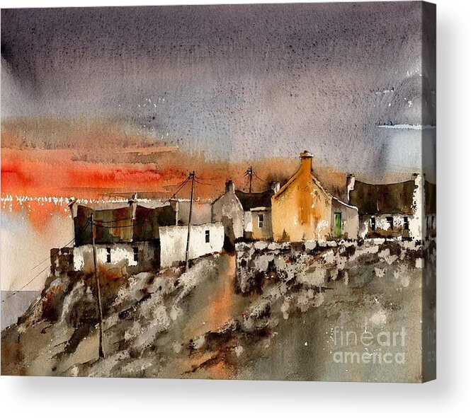  Acrylic Print featuring the painting Red Sunset on Dugort, Achill, Mayo by Val Byrne