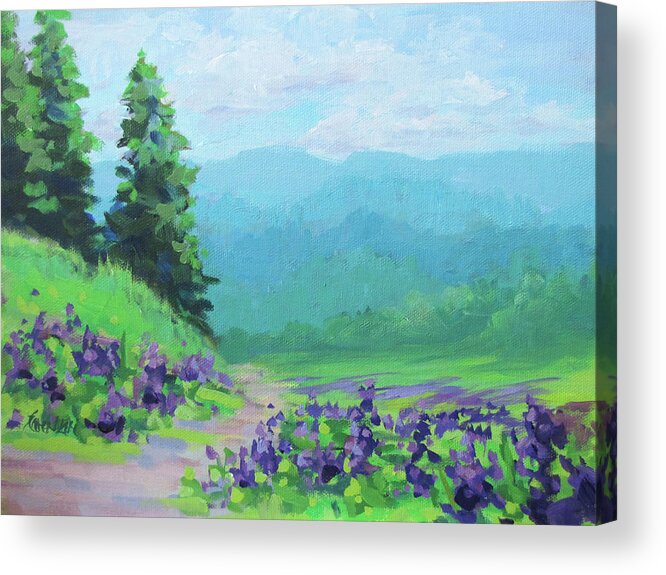 Cool Acrylic Print featuring the painting Refreshing - a cool, colorful landscape painting by Karen Ilari