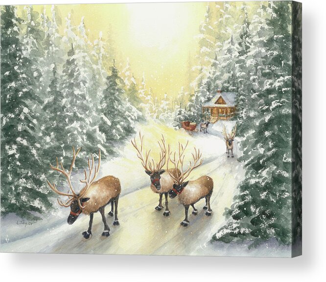 Reindeer Acrylic Print featuring the painting Hoofing It Under the Midnight Sun by Lori Taylor