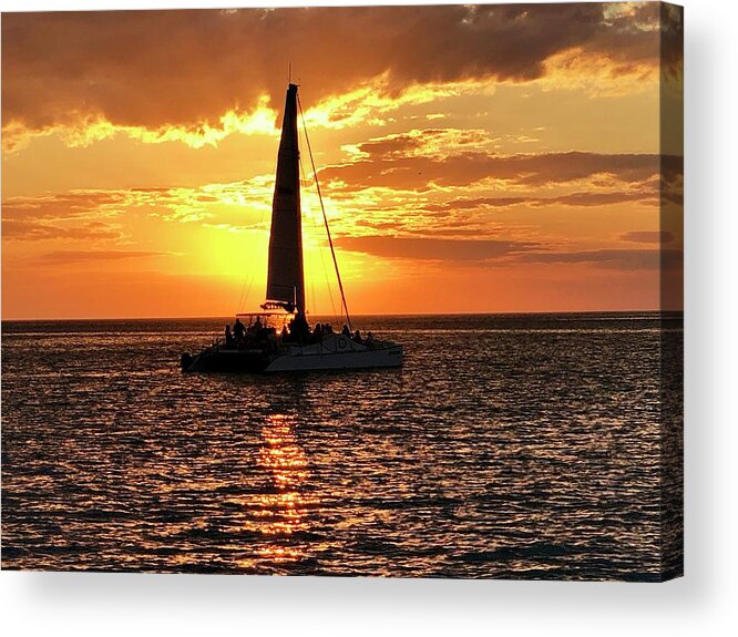 Beach Acrylic Print featuring the photograph Sailboat Silhouette Sunset in Captiva Island Florida 2019 by Shelly Tschupp