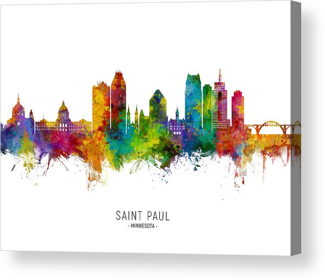 Saint Paul Acrylic Print featuring the digital art Saint Paul Minnesota Skyline by Michael Tompsett
