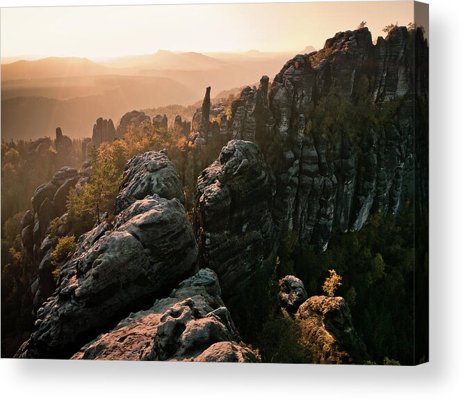 Scenics Acrylic Print featuring the photograph Schrammsteine by Andreas Wonisch