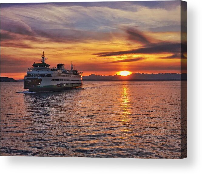 Seattle Acrylic Print featuring the photograph Seattle Ferry at Sunset by Jerry Abbott
