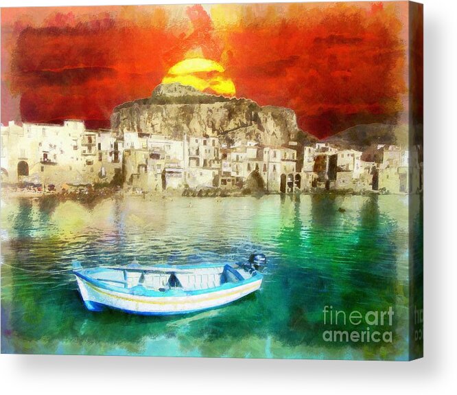 Italia Acrylic Print featuring the painting Sicily Sunset by Stefano Senise