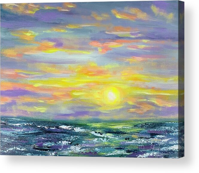 Sunset Acrylic Print featuring the painting Sky and Sea by Queen Gardner