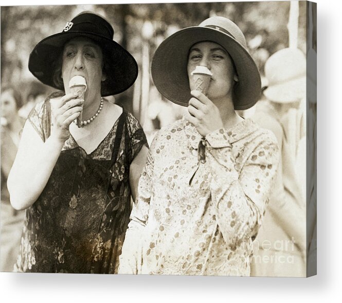 People Acrylic Print featuring the photograph Society Women Eating Ice Cream Cones by Bettmann
