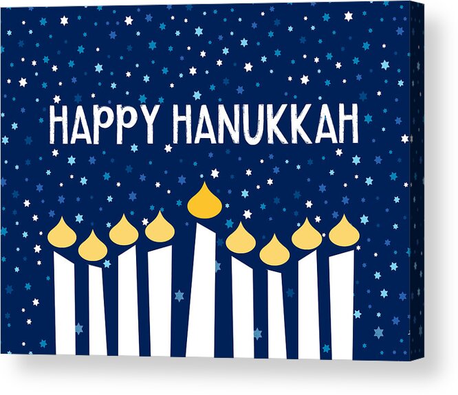 Hanukkah Acrylic Print featuring the mixed media Starry Night Menorah- Art by Linda Woods by Linda Woods