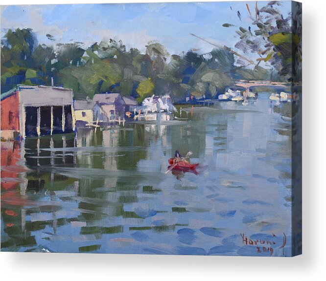 Canal Acrylic Print featuring the painting Sunday at the Canal by Ylli Haruni