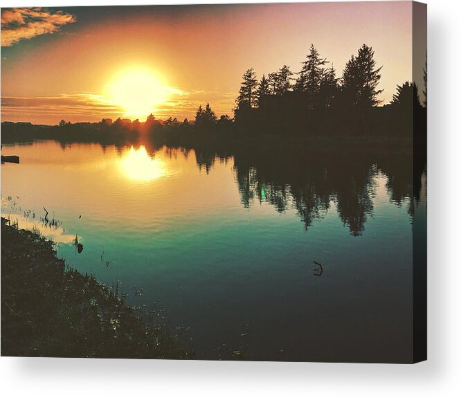 Sunset Acrylic Print featuring the digital art Sunset River Reflections by Chriss Pagani