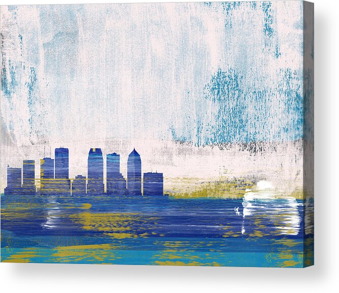 Tampa Acrylic Print featuring the mixed media Tampa Abstract Skyline I by Naxart Studio