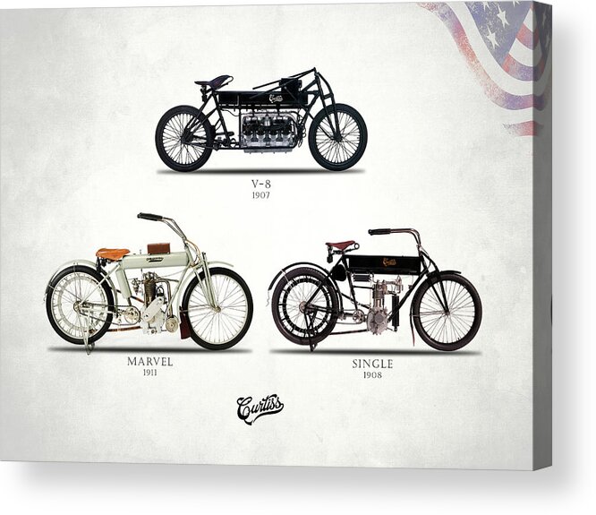 Curtiss Single Acrylic Print featuring the photograph The Curtiss Motorcycle Collection by Mark Rogan