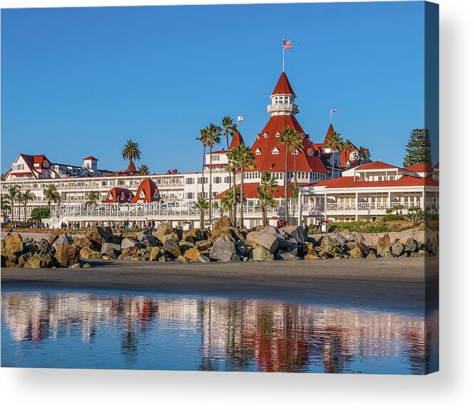 San Diego Acrylic Print featuring the photograph The Hotel del Coronado Beach Reflection San Diego by Robert Bellomy