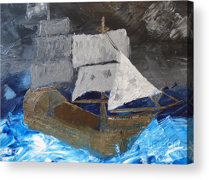Ship Acrylic Print featuring the painting The Roughest Seas by Bill King