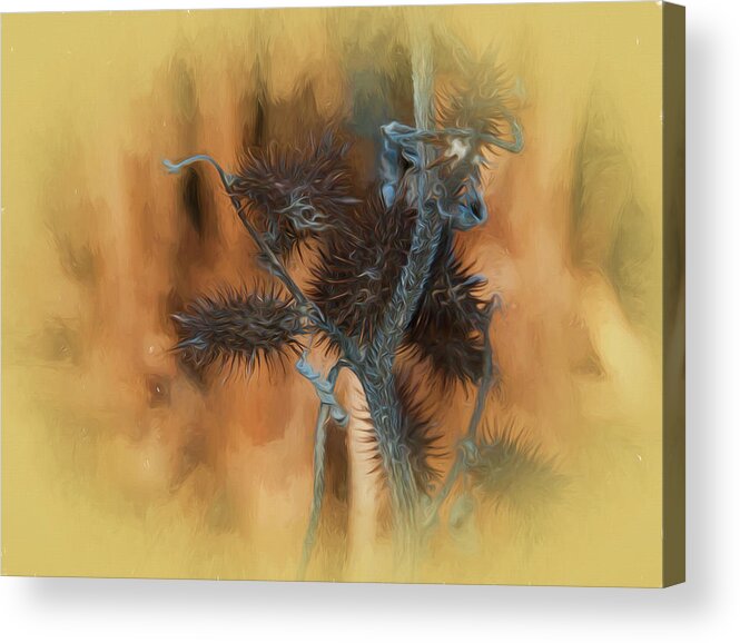 Thistle On Branch With Soft Yellow Vignetting Acrylic Print featuring the photograph Thistle On Branch With Soft Yellow Vignetting by Anthony Paladino