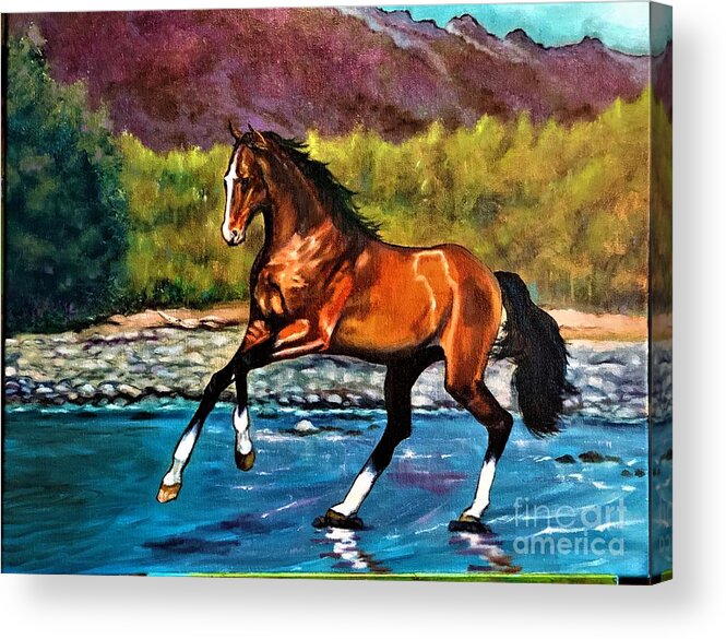 Thoroughbred Horse Acrylic Print featuring the painting Thoroughbred Horse Oil Painting by Leland Castro