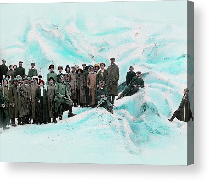 Old Acrylic Print featuring the painting Tourists on glacier by Fylkesarkivet i Sogn og Fjordane