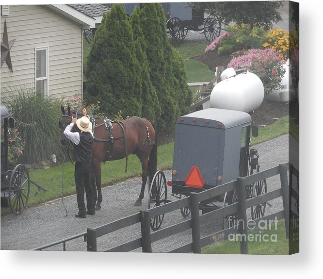 Amish Acrylic Print featuring the photograph Unhitching the Horse on a Sunday by Christine Clark