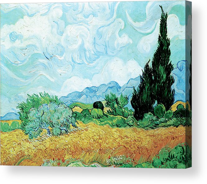 Van Gough-yellow Wheat And Cypresses Acrylic Print featuring the painting Van Gough-yellow Wheat And Cypresses by Portfolio Arts Group