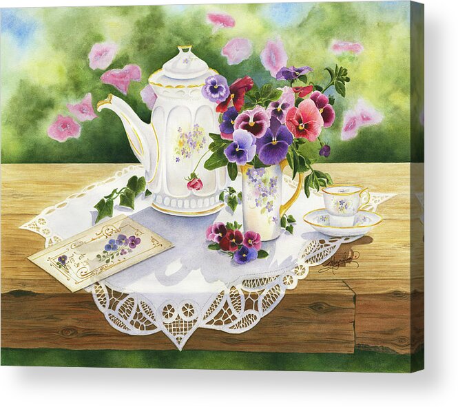 Victorian Tea In The Garden Acrylic Print featuring the painting Victorian Tea In The Garden by Mary Irwin